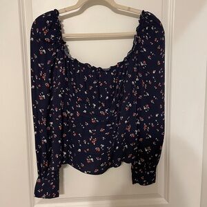 Long Sleeve Floral Navy Reformation Blouse Size 12